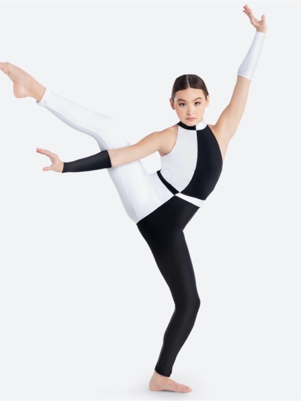 Revolution Black and White Graphic Long-Sleeve Dance Unitard